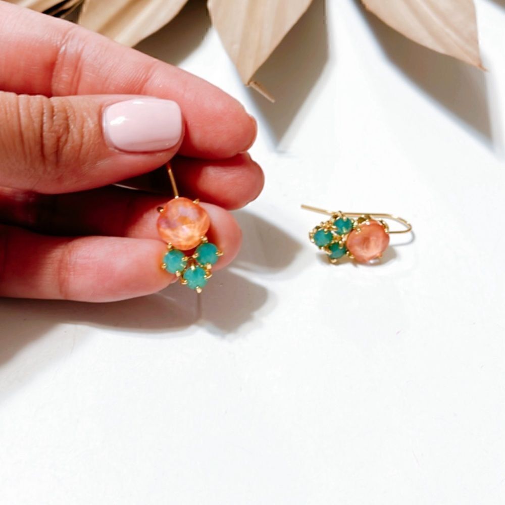 Anthropologie Coral Pink and Teal Green Drop Earrings - Picture 3 of 3